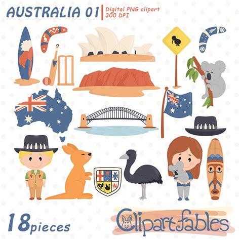 Cute AUSTRALIA Clipart, Australian Animals, Oceania, Symbols of Australia, Koala, Ayers Rock ...