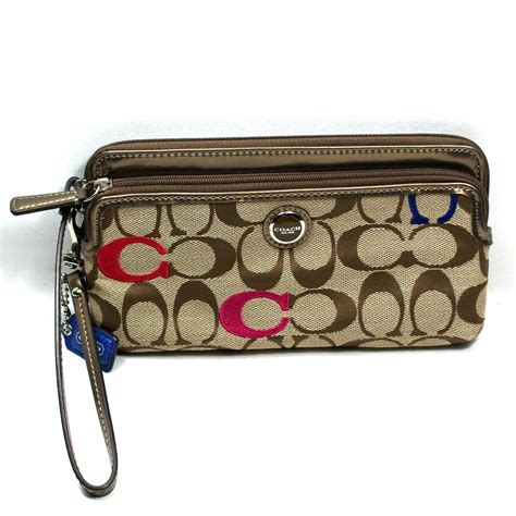 Coach Poppy Embossed Signature Double Zip Wallet/ Wristlet #48419 ...