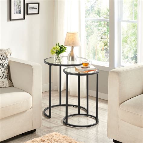 Furniture Home Home Small Black C Shape Glass Steel Accent End Table Living Room Coffee Shelf