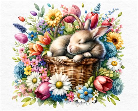 Spring Bunny in a Basket Clipart Bundle, 16 Png, Seasonal Clipart ...