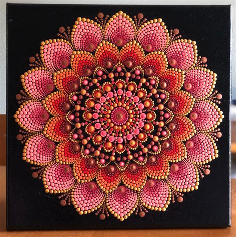 Vibrant Dot Mandala on Black Stretched Canvas 12 X - Etsy | Mandala ...