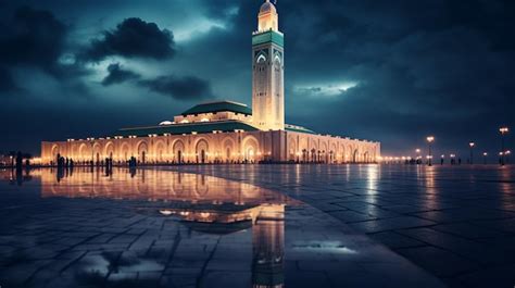 Premium AI Image | Night view of Hassan II Mosque