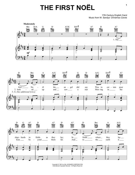 17th Century English Carol 'The First Noel' Sheet Music and Printable ...