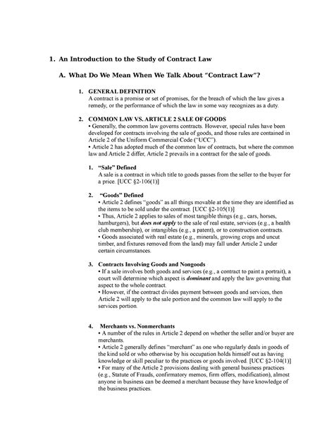 Contract Outline - An Introduction to the Study of Contract Law A. What ...