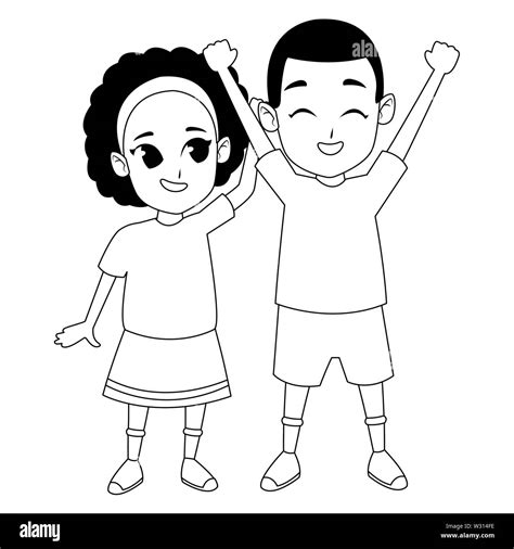 Afroamerican sister and brother smiling cartoon in black and white ...