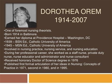 Dorothea Orem (American Nursing Theorist) ~ Bio Wiki | Photos | Videos