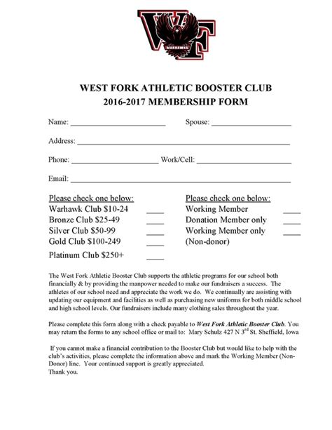 Membership Forms - West Fork Booster Club