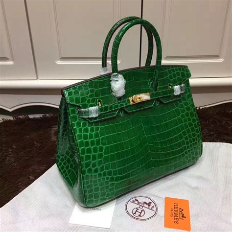 Hermes Birkin 35cm Handbag Crocodile Leather Green Gold