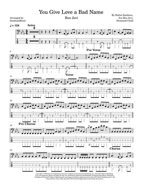 You Give Love A Bad Name (arr. SamboatMusic) Sheet Music | Bon Jovi ...