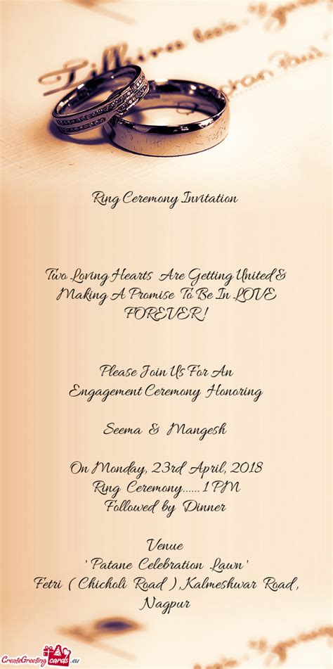 Ring Ceremony Invitation Two Loving Hearts Are Getting United & Making ...