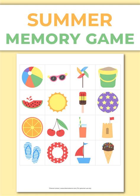 Free printable summer memory game - Chevron Lemon