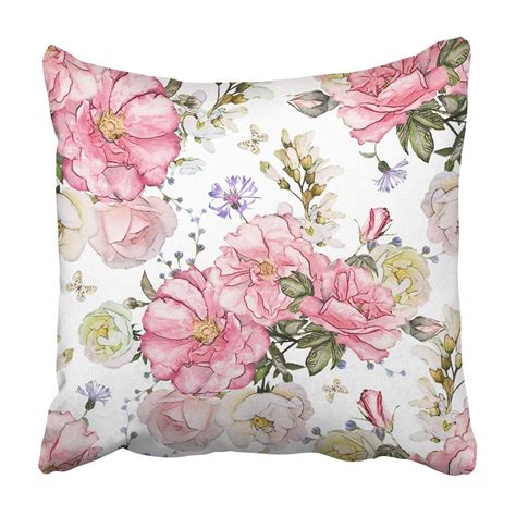 BPBOP pink flowers and leaves watercolor floral rose Pillowcase Throw ...