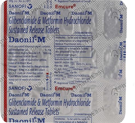 Daonil M Strip Of 15 Tablets: Uses, Side Effects, Price & Dosage ...