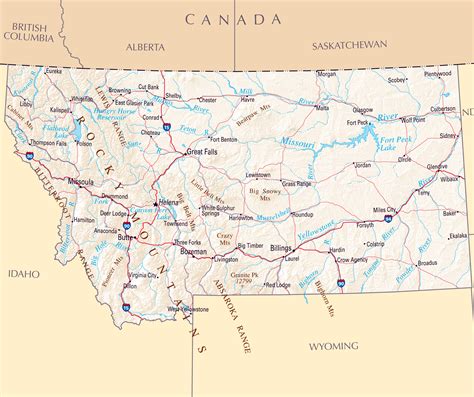 Large map of Montana state with roads, highways, relief and major cities | Montana state | USA ...