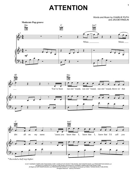 Charlie Puth "Attention" Sheet Music Notes | Download Printable PDF ...