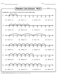 Division Using Number Line Worksheets