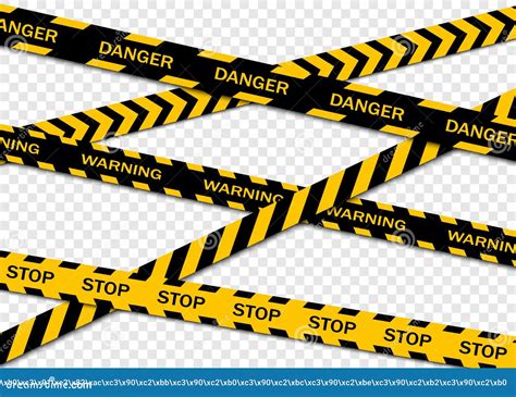 Set of Warning Tapes Isolated on Transparent Background. Warning Tape, Danger Tape, Caution Tape ...