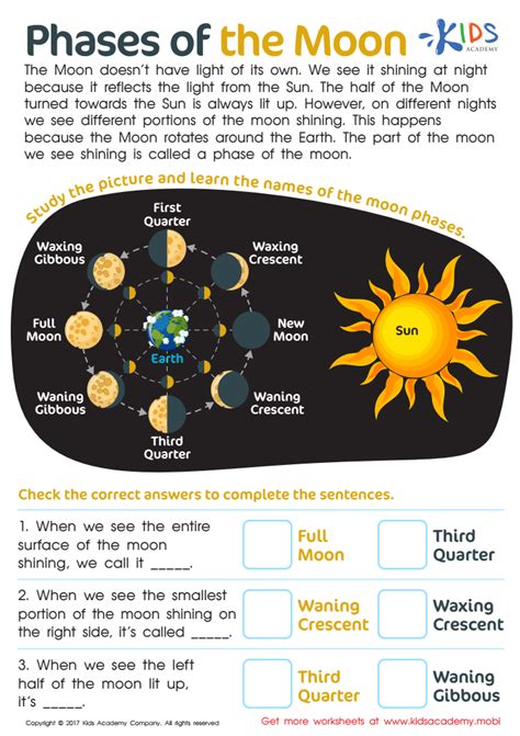 Phases of The Moon Worksheet: Free Printout for Children