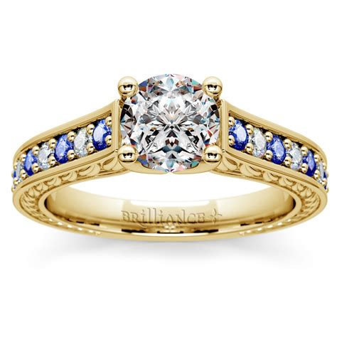 Antique Diamond and Sapphire Engagement Ring in Yellow Gold