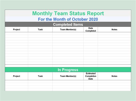 Project Status Report Template Excel