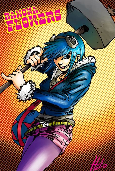 an anime character with blue hair holding a hammer