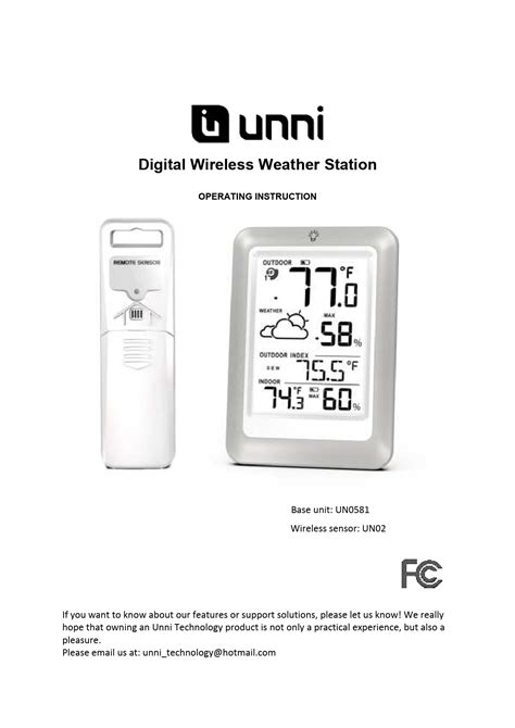 unni UN0581 Digital Wireless Weather Station Instruction Manual