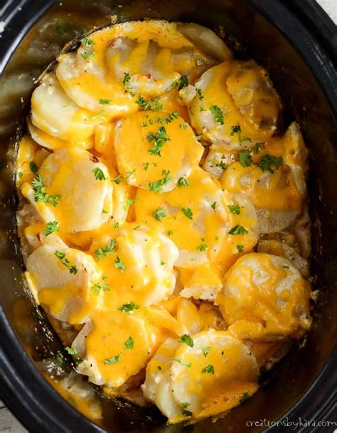 Cheesy Slow Cooker Scalloped Potatoes - Creations by Kara