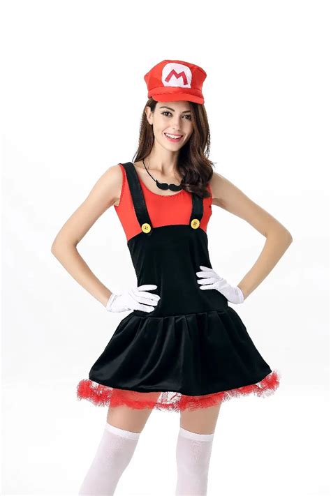 Free Shipping Super Mario Costume Women For Adults Girl Cosplay Mario Super Mario Halloween ...