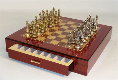 Florence Metal Chess Set with Inlaid Wood Chest