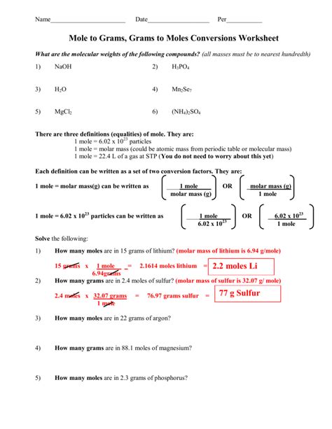 Mole Worksheets