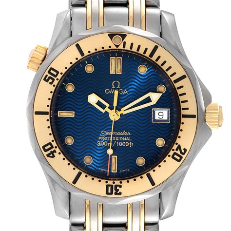 Omega Seamaster Midsize Steel Yellow Gold Blue Dial Mens Watch 2362.80. ...