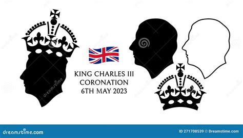 London, UK - May 6 2023: Vector Set of Profiles of British King Charles III with Crown ...