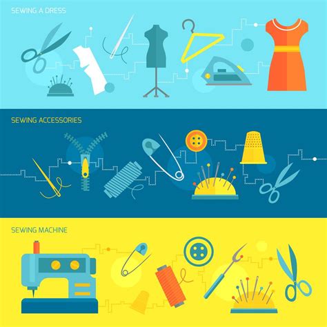 Sewing equipment banner flat 454766 Vector Art at Vecteezy