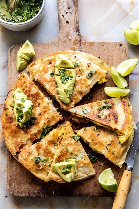 Breakfast Quesadilla with Soft Scrambled Eggs and Avocado Salsa. - Half Baked Harvest