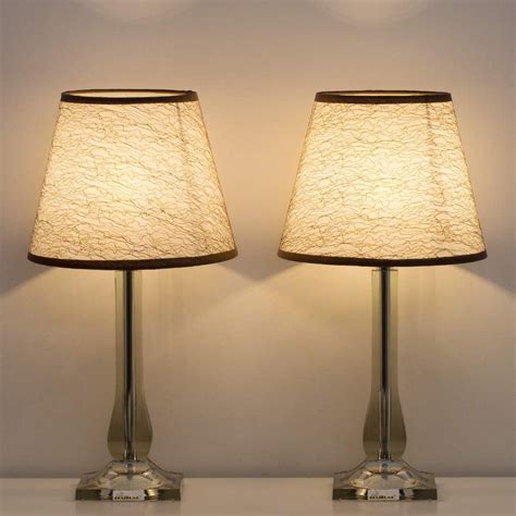 Modern Bedside Table Lamps Set of 2 - Acrylic Base, White Linen Shade - Silver - Walmart.com