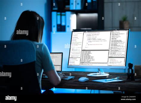 Programmer Woman Coding On Computer. Coder Girl Stock Photo - Alamy