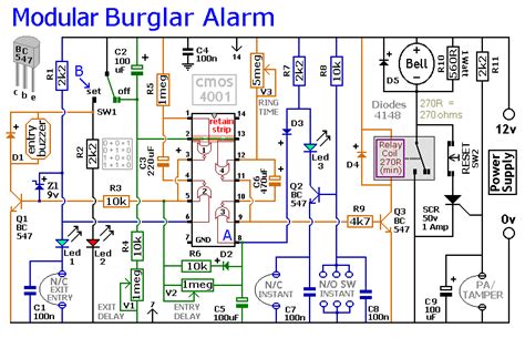 An Expandable Multi-Zone Modular Burglar Alarm circuit diagram and instructions