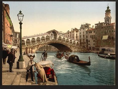 italy 1800's | Late 1800s Venice Italy Gondola Boats at the Rialto ...