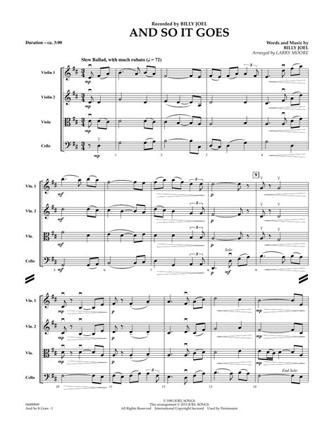 And So It Goes - Full Score by Larry Moore Sheet Music for String Quartet at Sheet Music Direct