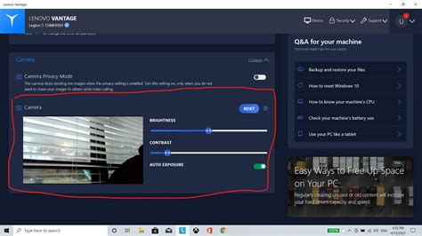 Legion 5-15IMH05H camera settings on Lenovo Vantage do not apply when ...