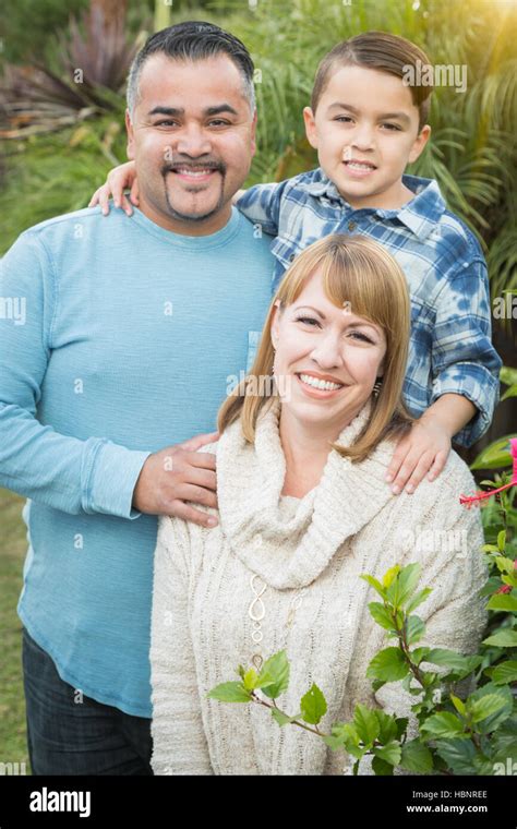 Happy Mixed Race Family Portrait Outdoors Stock Photo - Alamy