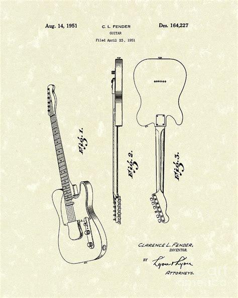 Fender Guitar 1951 Patent Art Drawing by Prior Art Design | Fine Art America