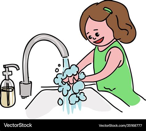 Girl-washing-hands-cartoon Royalty Free Vector Image