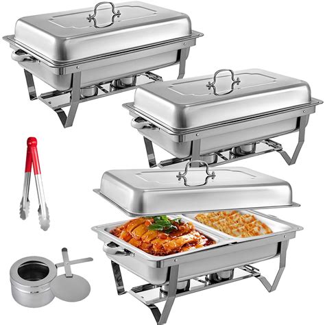 VEVOR 3 Packs Stainless Steel Chafing Dishes 2 Half Size Pans 8 Quart ...