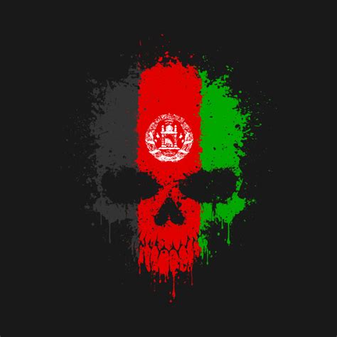 Chaotic Afghan Flag Splatter Skull - Afghanistan - T-Shirt | TeePublic