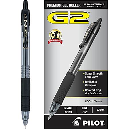 Pilot G2 Retractable Gel Pens, Fine Point, 0.7 mm, Clear Barrels, Black ...