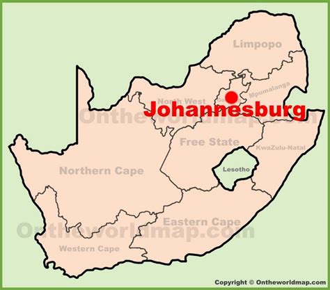 Johannesburg location on the South Africa Map - Ontheworldmap.com