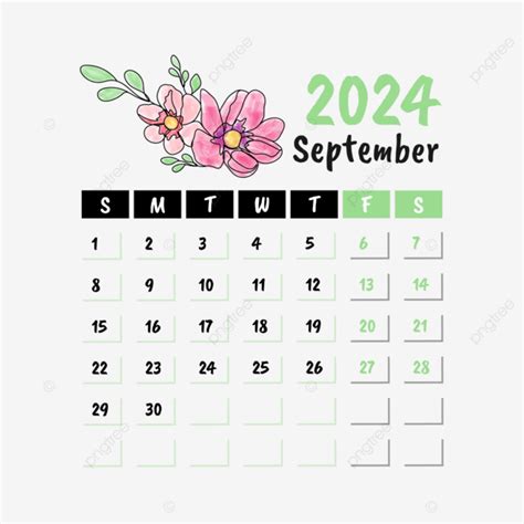 Floral Monthly Calendar For September 2024 Vector, September 2024 ...