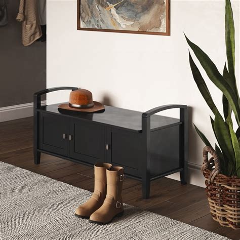 Simpli Home Warm Shaker Solid Wood Entryway Storage Bench in Black ...