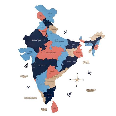 3D Wooden India Map Cotton Candy - Wooden Art Studio